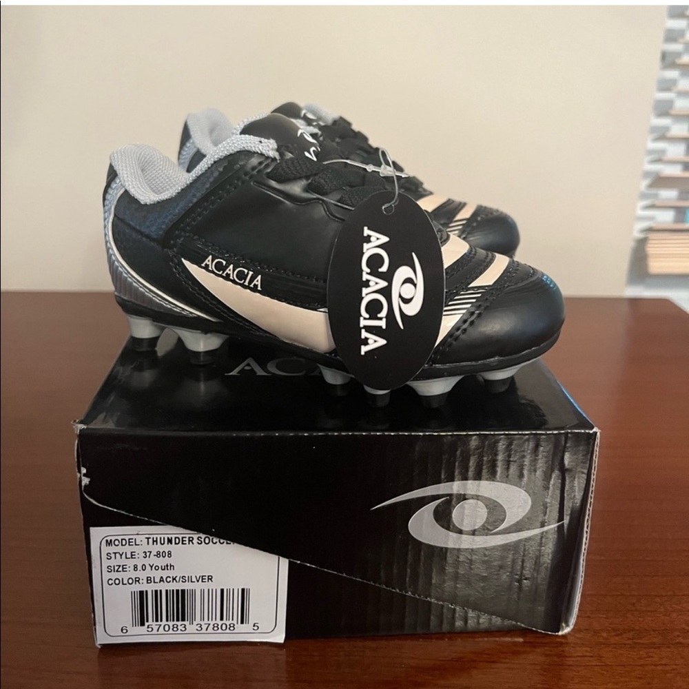 acacia swimwear Kids' Black and Silver Soccer Cleats with Cream Accents
